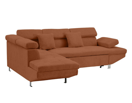 Canapé d'angle gauche 5 places convertible avec coffre et têtières réglables en velours texturé Margaux
