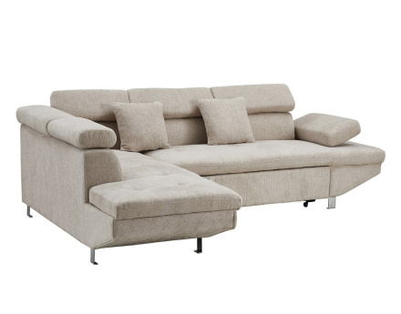 Canapé d'angle gauche 5 places convertible avec coffre et têtières réglables en velours texturé Margaux