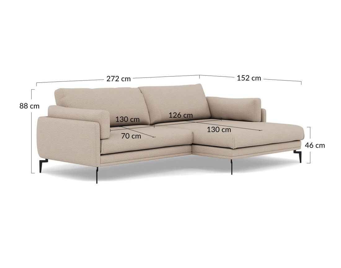 Canapé d'angle droit 4 places en tissu texturé Carlos