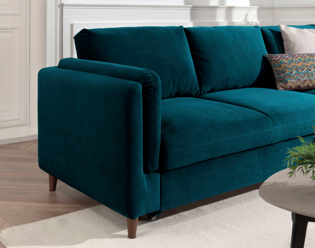 Canapé d'angle droit convertible avec coffre 4 places en velours Brooke
