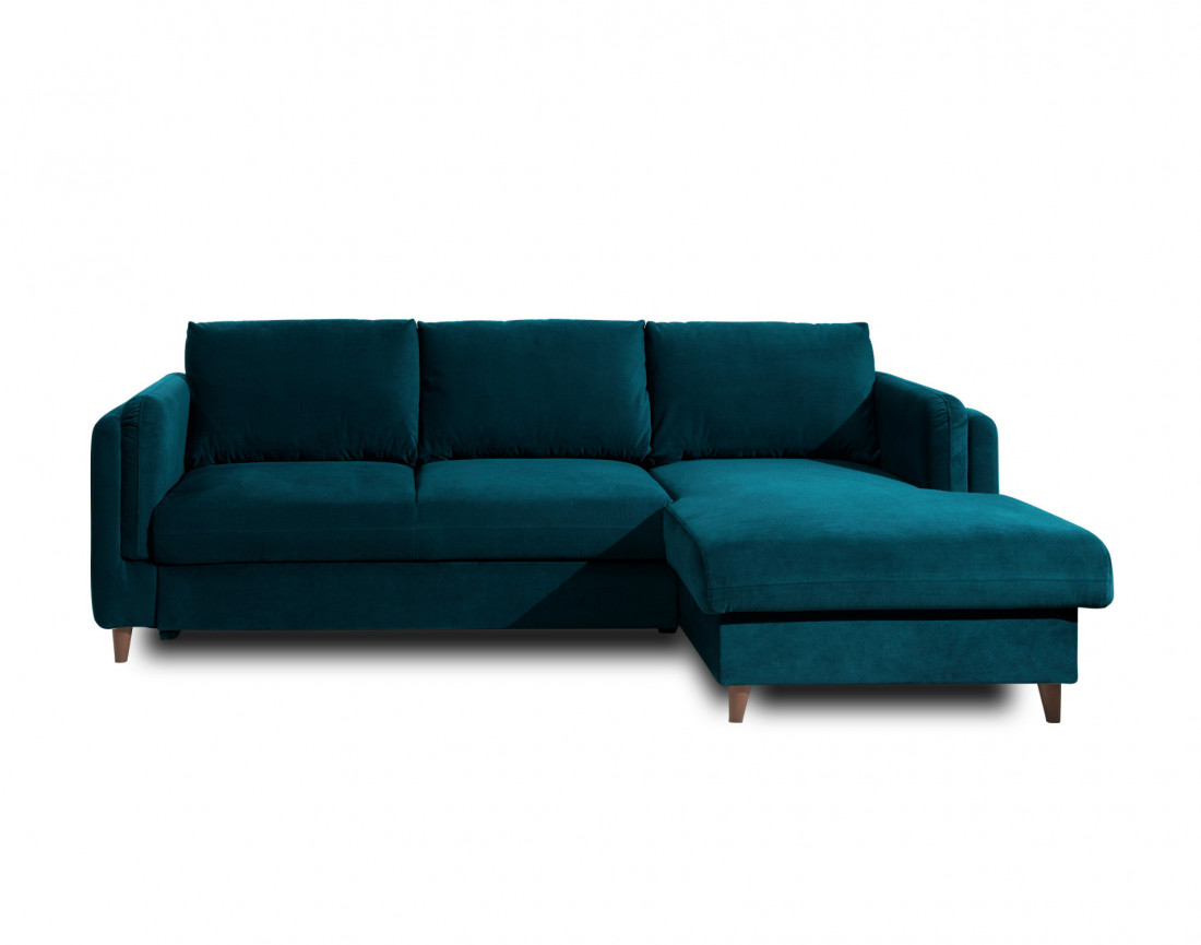 Canapé d'angle droit convertible avec coffre 4 places en velours Brooke