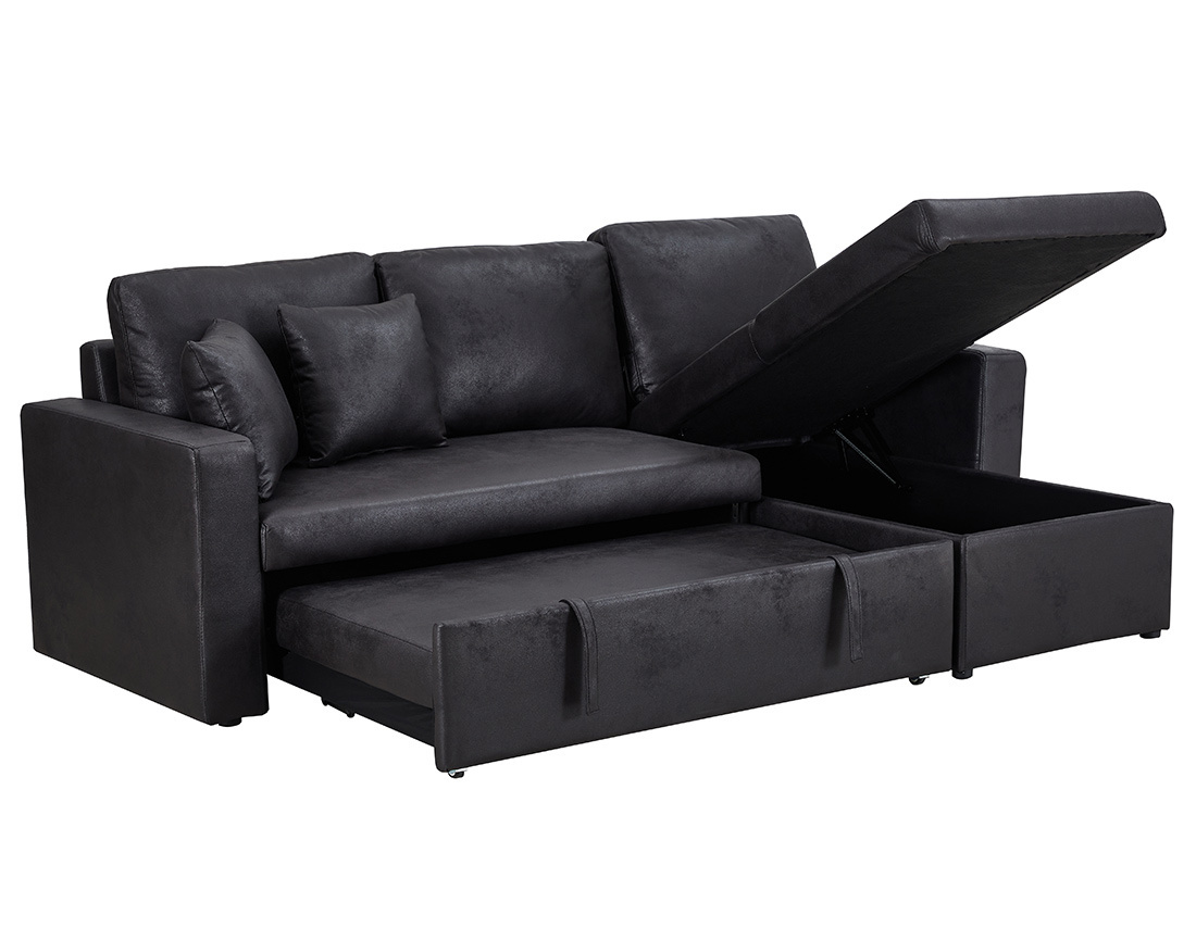 Canapé d'angle réversible 4 places convertible avec coffre en simili Cyrus