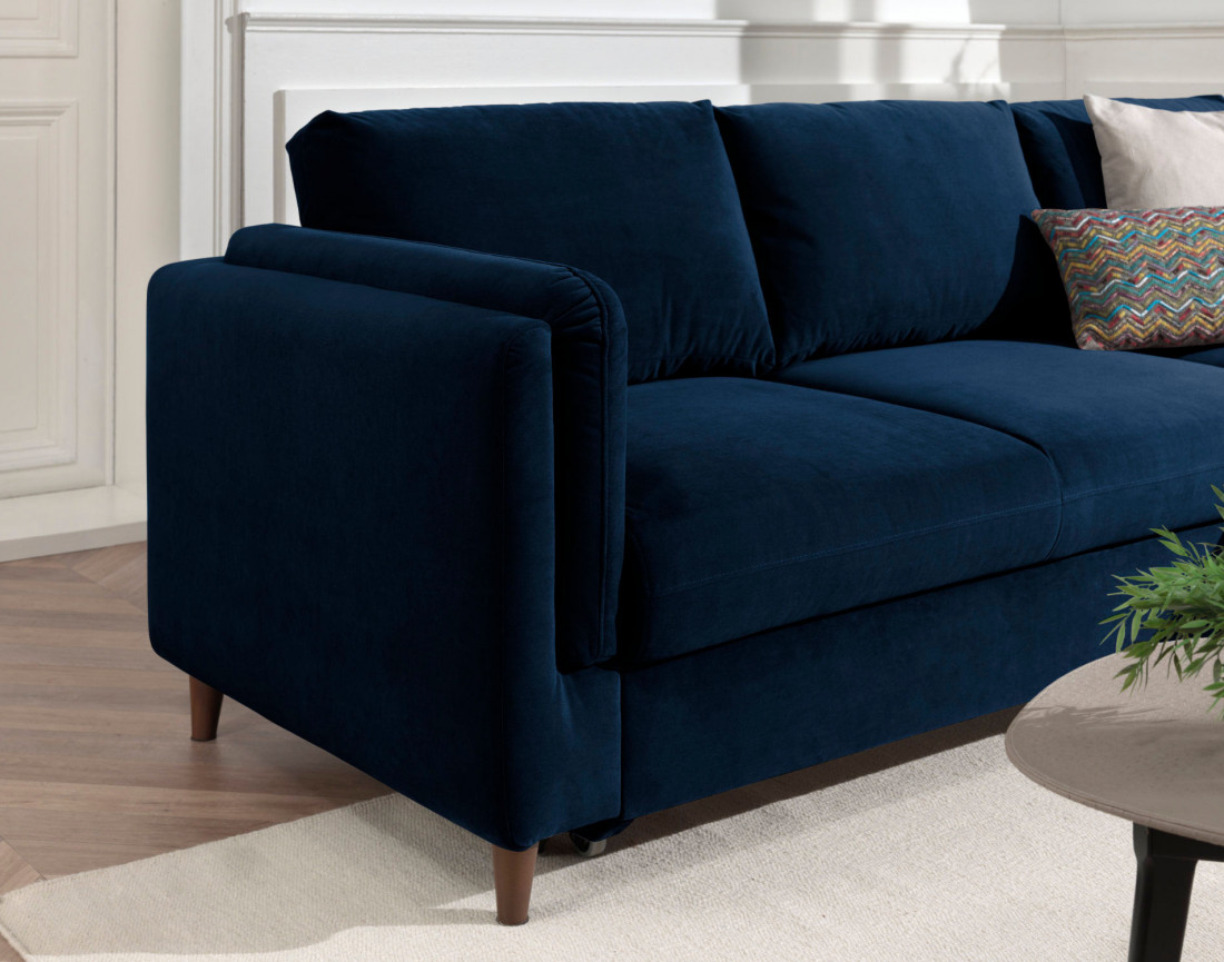 Canapé d'angle droit convertible avec coffre 4 places en velours Brooke