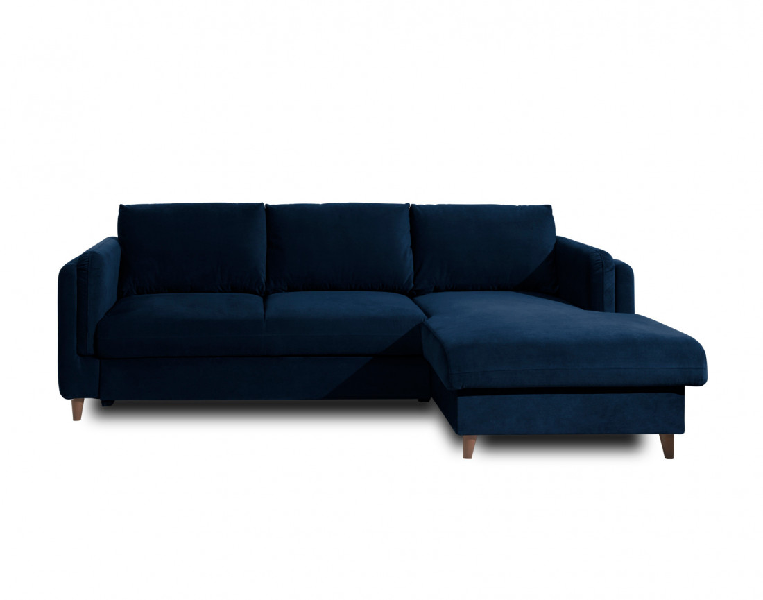 Canapé d'angle droit convertible avec coffre 4 places en velours Brooke