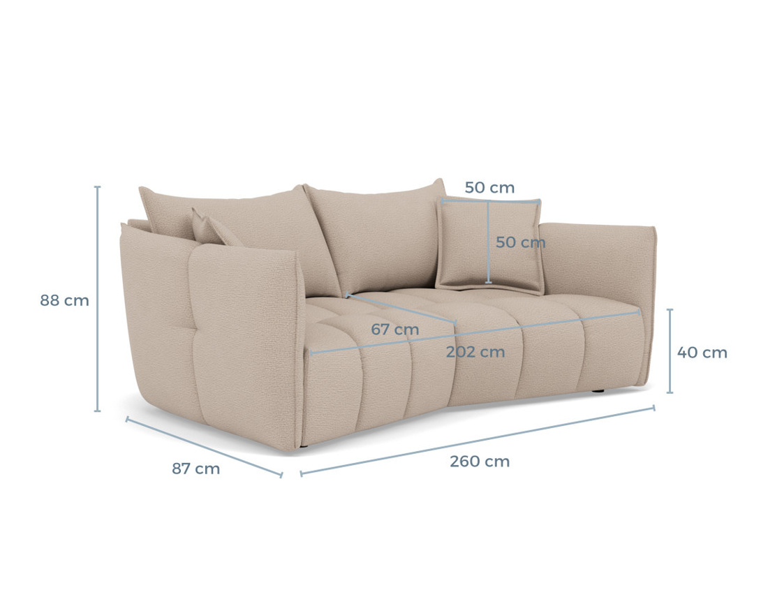 Canapé droit 3 places assise profonde en tissu texturé Cassiopee