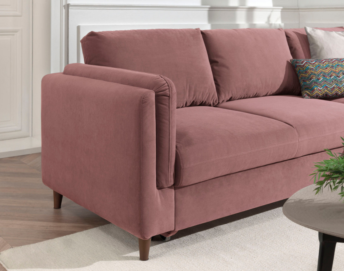 Canapé d'angle droit convertible avec coffre 4 places en velours Brooke