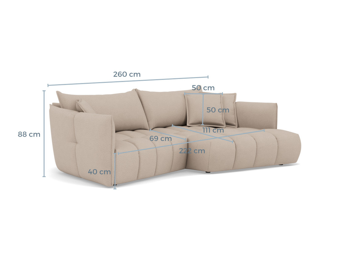 Canapé d'angle droit 4 places en tissu texturé Cassiopee