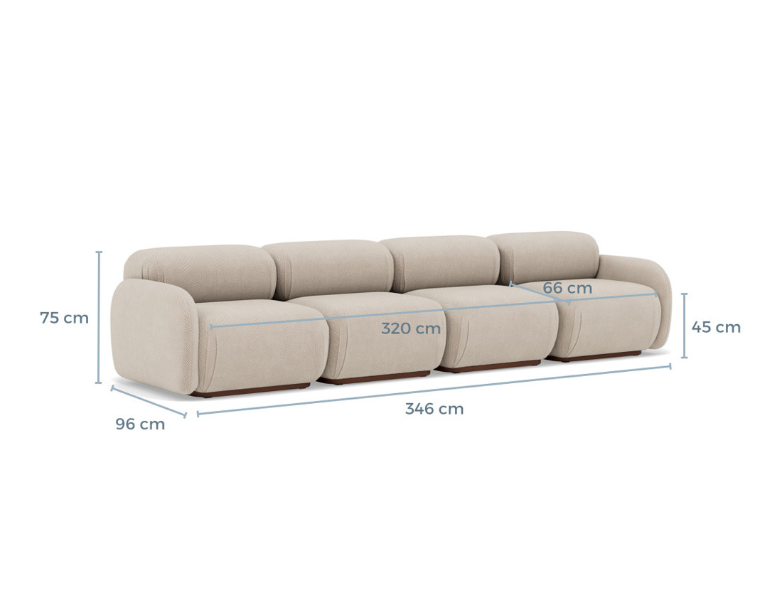 Canapé droit modulable 4 places en velours texturé Penelope