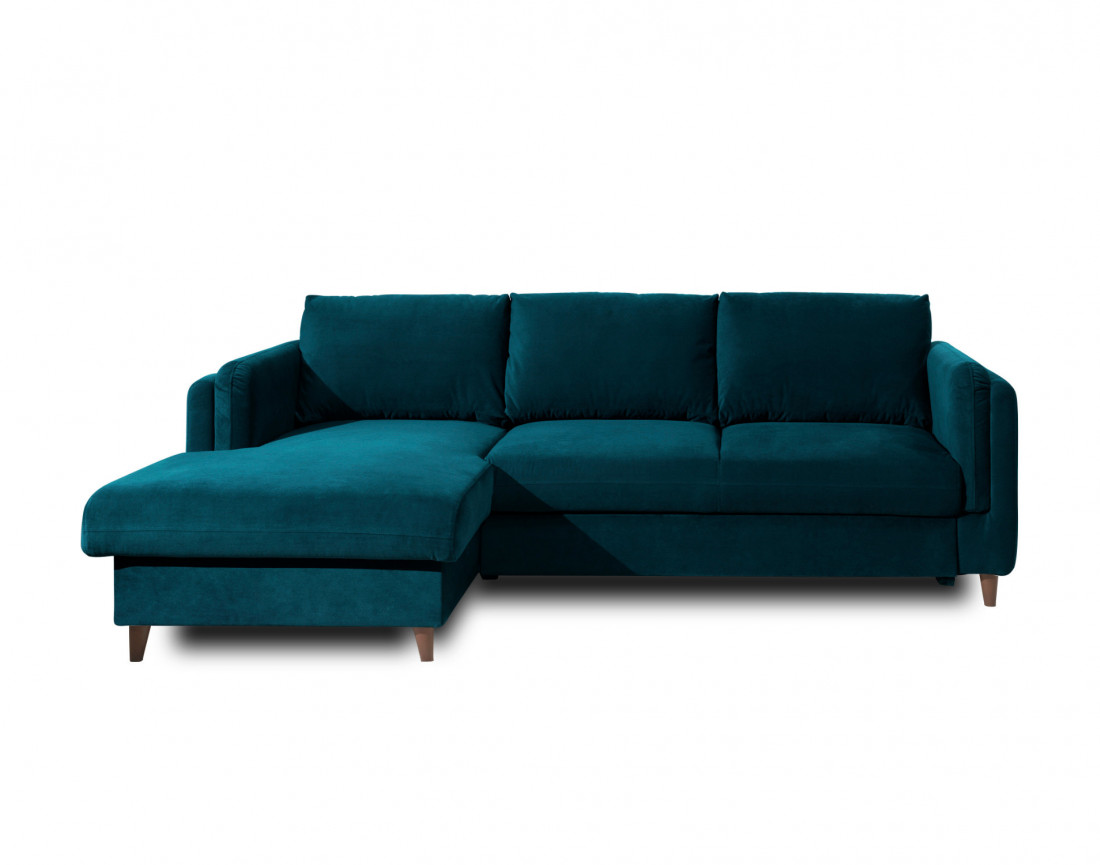 Canapé d'angle gauche convertible avec coffre 4 places en velours Brooke Canapé d'angle gauche convertible avec coffre 4 places en velours Brooke