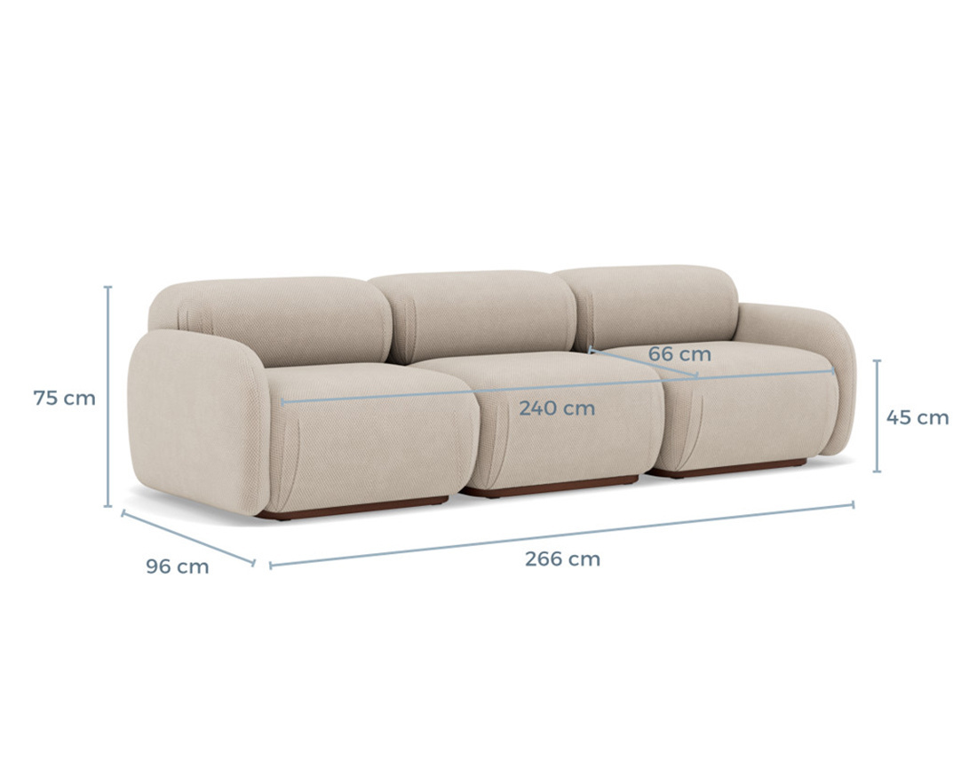 Canapé droit modulable 3 places en velours texturé Penelope