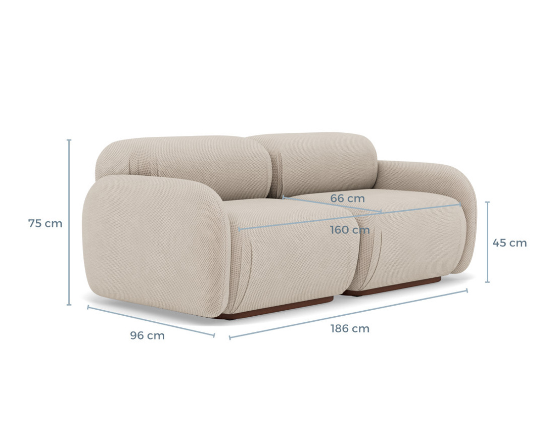 Canapé droit modulable 2 places en velours texturé Penelope