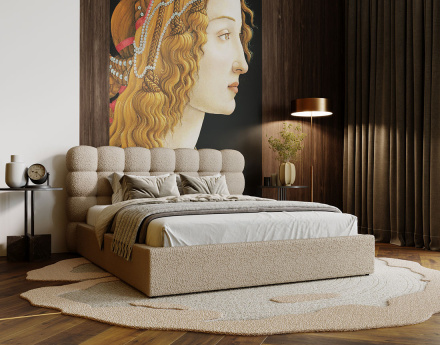 Lit coffre 160x200 cm sommier inclus en tissu bouclette Lotus