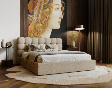 Lit coffre 160x200 cm sommier inclus en tissu bouclette Lotus