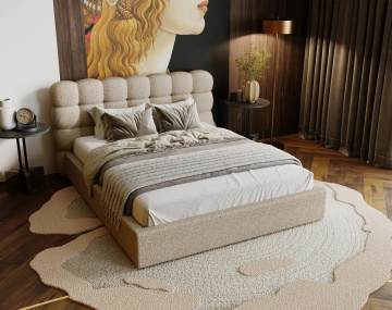 Lit coffre 160x200 cm sommier inclus en tissu bouclette Lotus