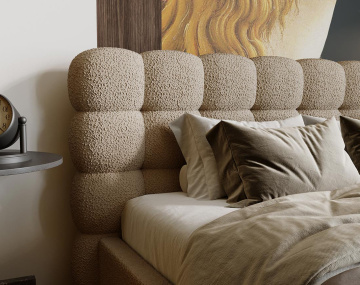 Lit coffre 160x200 cm sommier inclus en tissu bouclette Lotus