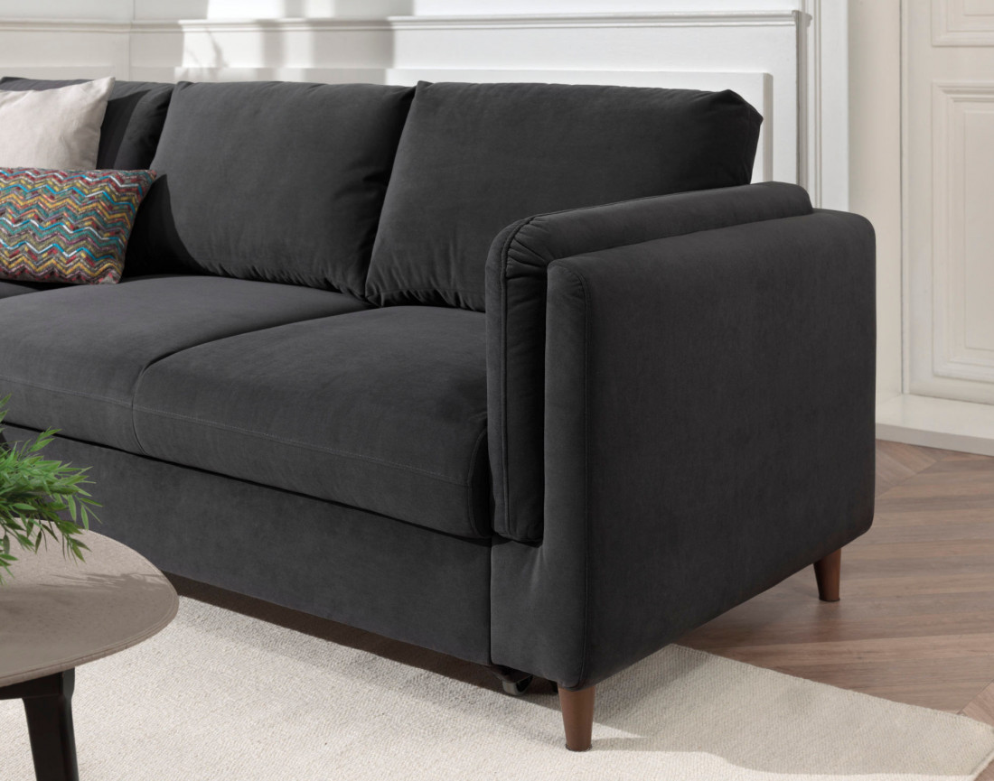 Canapé d'angle gauche convertible avec coffre 4 places en velours Brooke