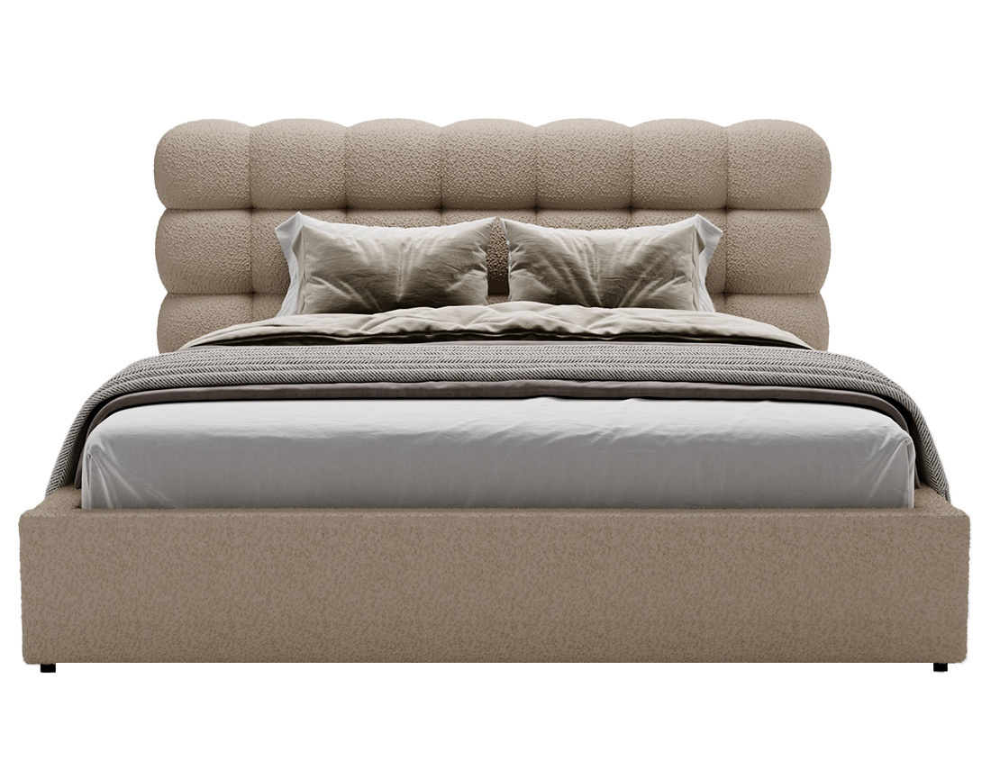 Lit coffre 180x200 cm sommier inclus en tissu bouclette Lotus