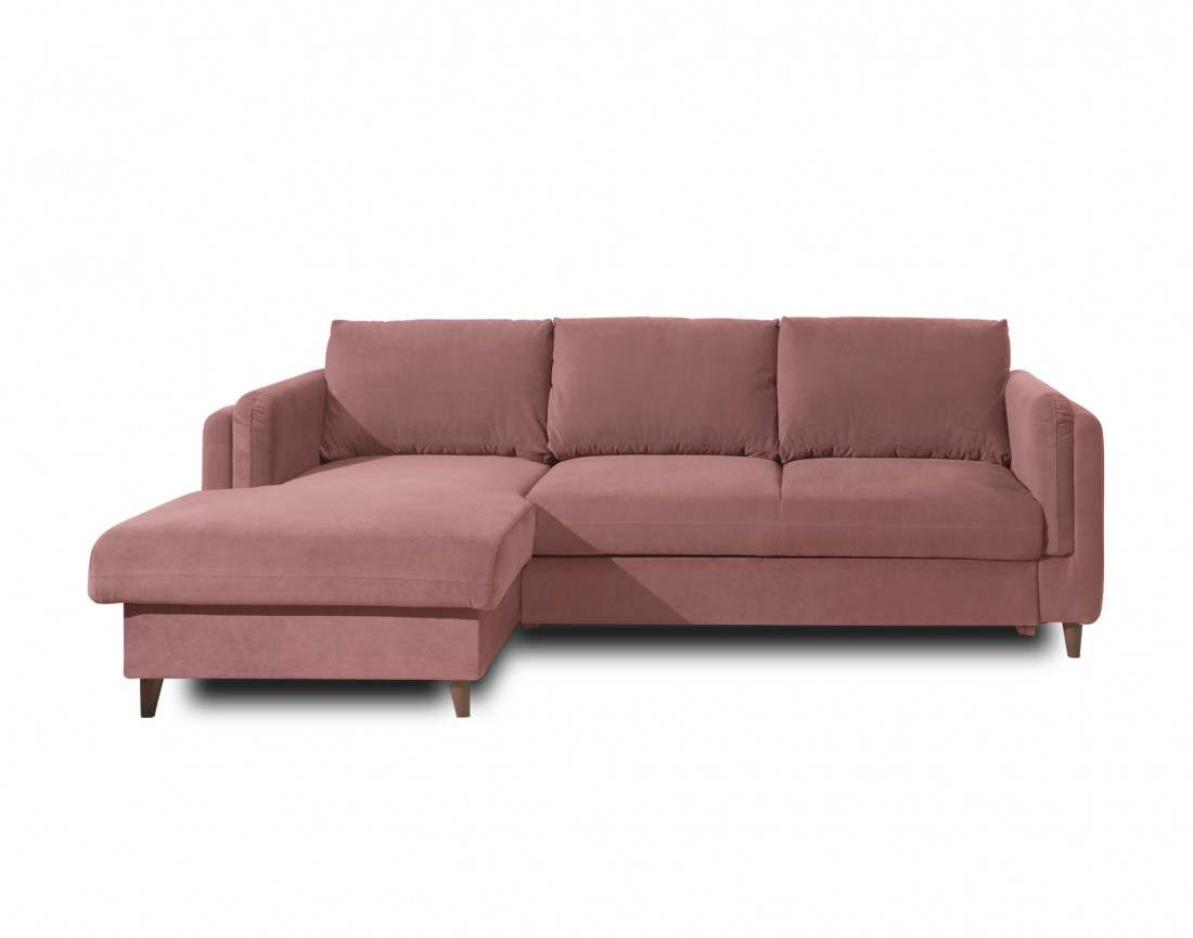 Canapé d'angle gauche convertible avec coffre 4 places en velours Brooke Canapé d'angle gauche convertible avec coffre 4 places en velours Brooke