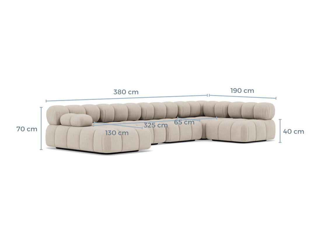 Canapé panoramique modulable d'angle droit 7 places en velours texturé Ruby