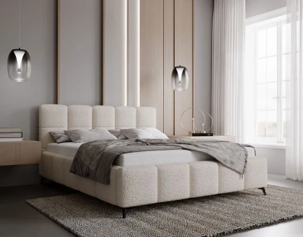 Lit coffre 140x200 cm sommier inclus en tissu bouclette Paulito