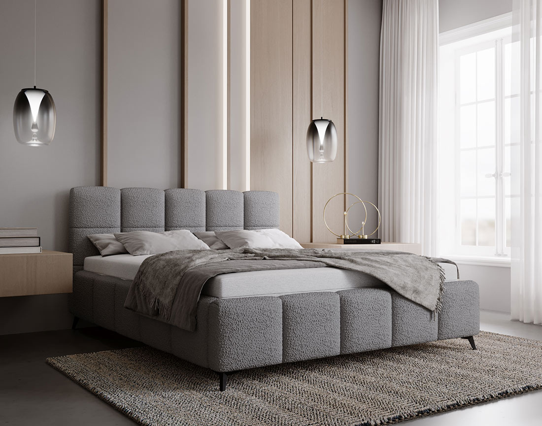 Lit coffre 140x200 cm sommier inclus en tissu bouclette Paulito