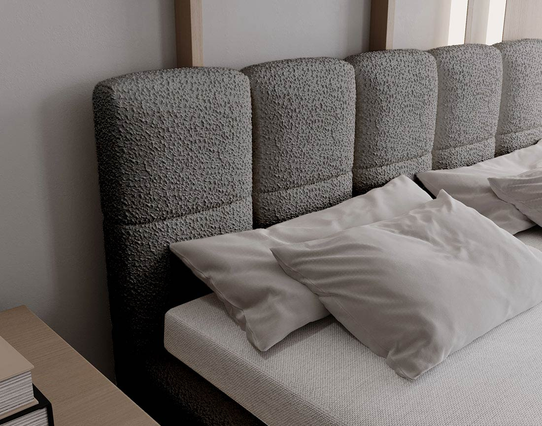 Lit coffre 140x200 cm sommier inclus en tissu bouclette Paulito