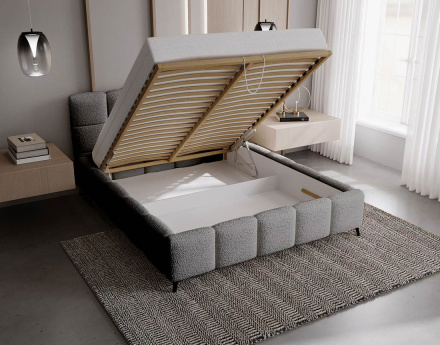 Lit coffre 160x200 cm sommier inclus en tissu bouclette Paulito