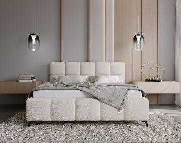 Lit coffre 160x200 cm sommier inclus en tissu bouclette Paulito