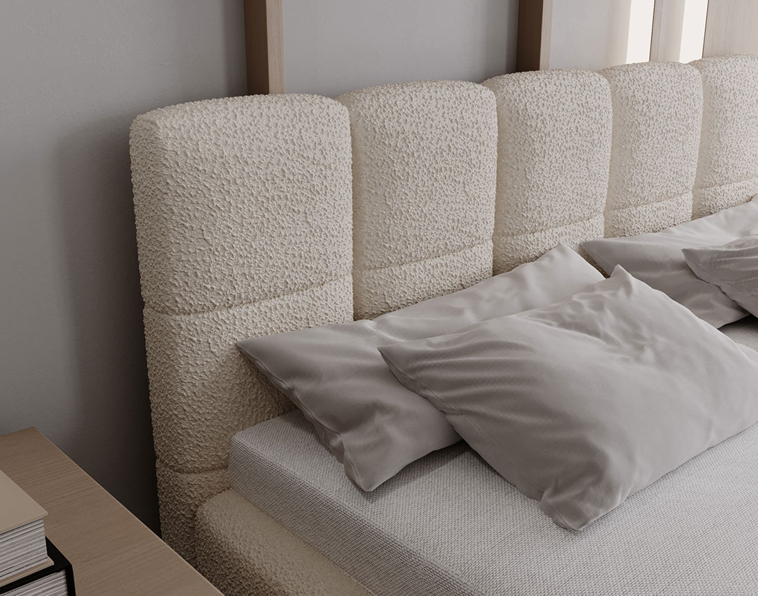 Lit coffre 160x200 cm sommier inclus en tissu bouclette Paulito