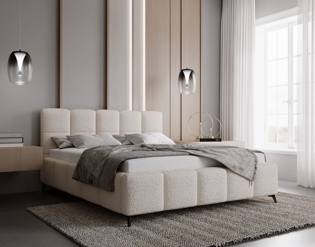 Lit coffre 160x200 cm sommier inclus en tissu bouclette Paulito