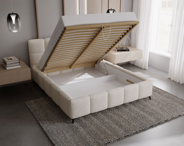 Lit coffre 160x200 cm sommier inclus en tissu bouclette Paulito
