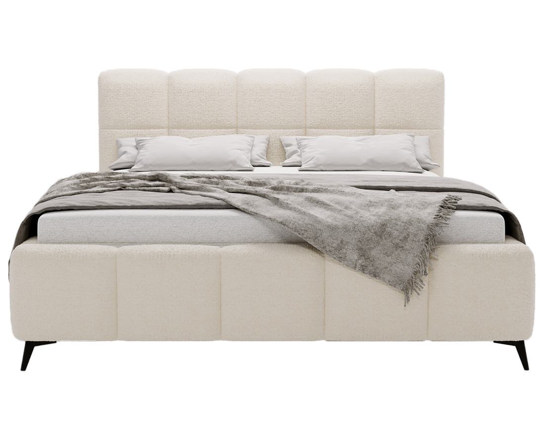 Lit coffre 160x200 cm sommier inclus en tissu bouclette Paulito