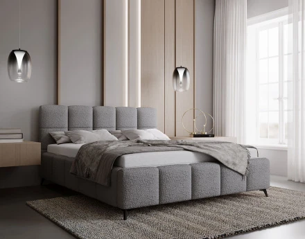 Lit coffre 160x200 cm sommier inclus en tissu bouclette Paulito