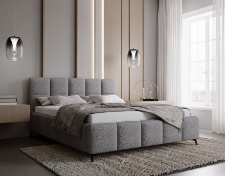 Lit coffre 180x200 cm sommier inclus en tissu bouclette Paulito