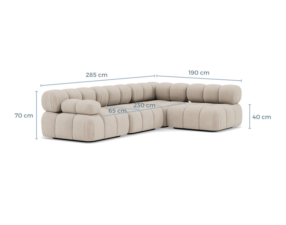 Canapé modulable d'angle droit 5 places en velours texturé Ruby