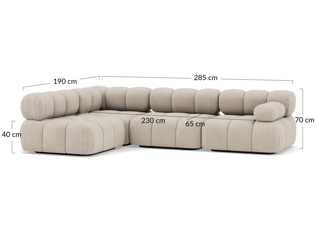 Canapé modulable d'angle gauche 5 places en velours texturé Ruby