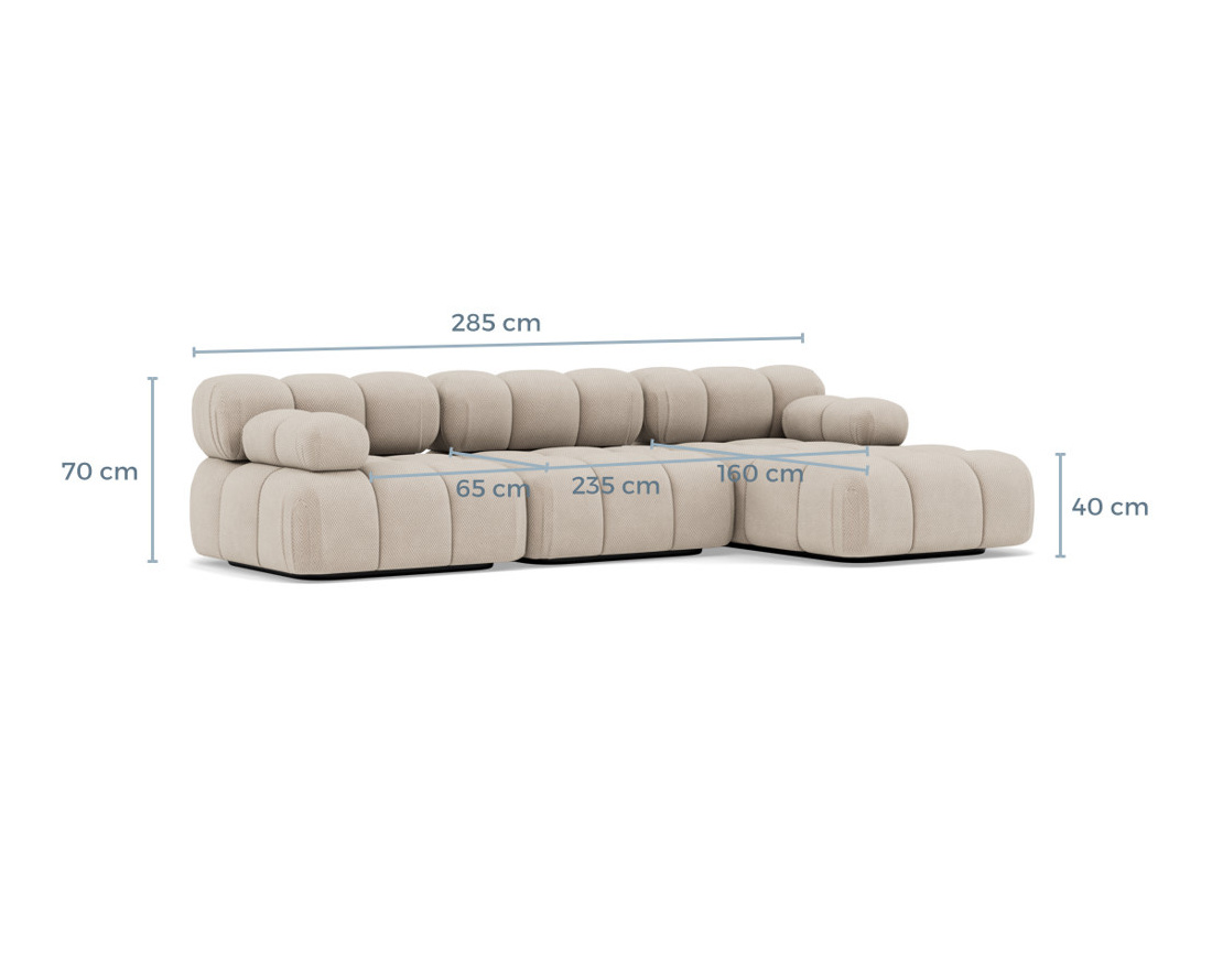 Canapé modulable d'angle droit 4 places en velours texturé Ruby
