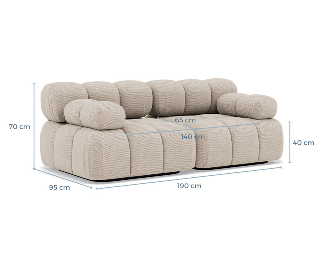 Canapé droit modulable 2 places en velours texturé Ruby