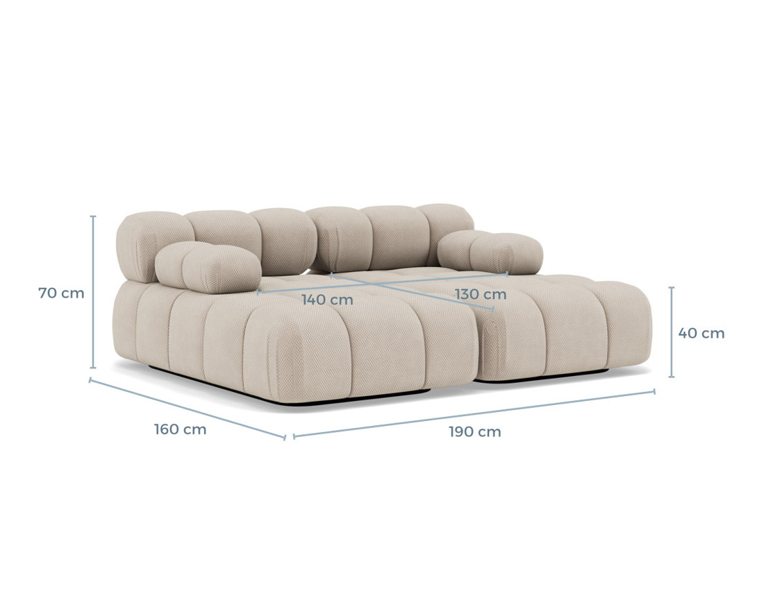 Canapé droit 4 places avec double méridienne assise profonde en velours texturé Ruby