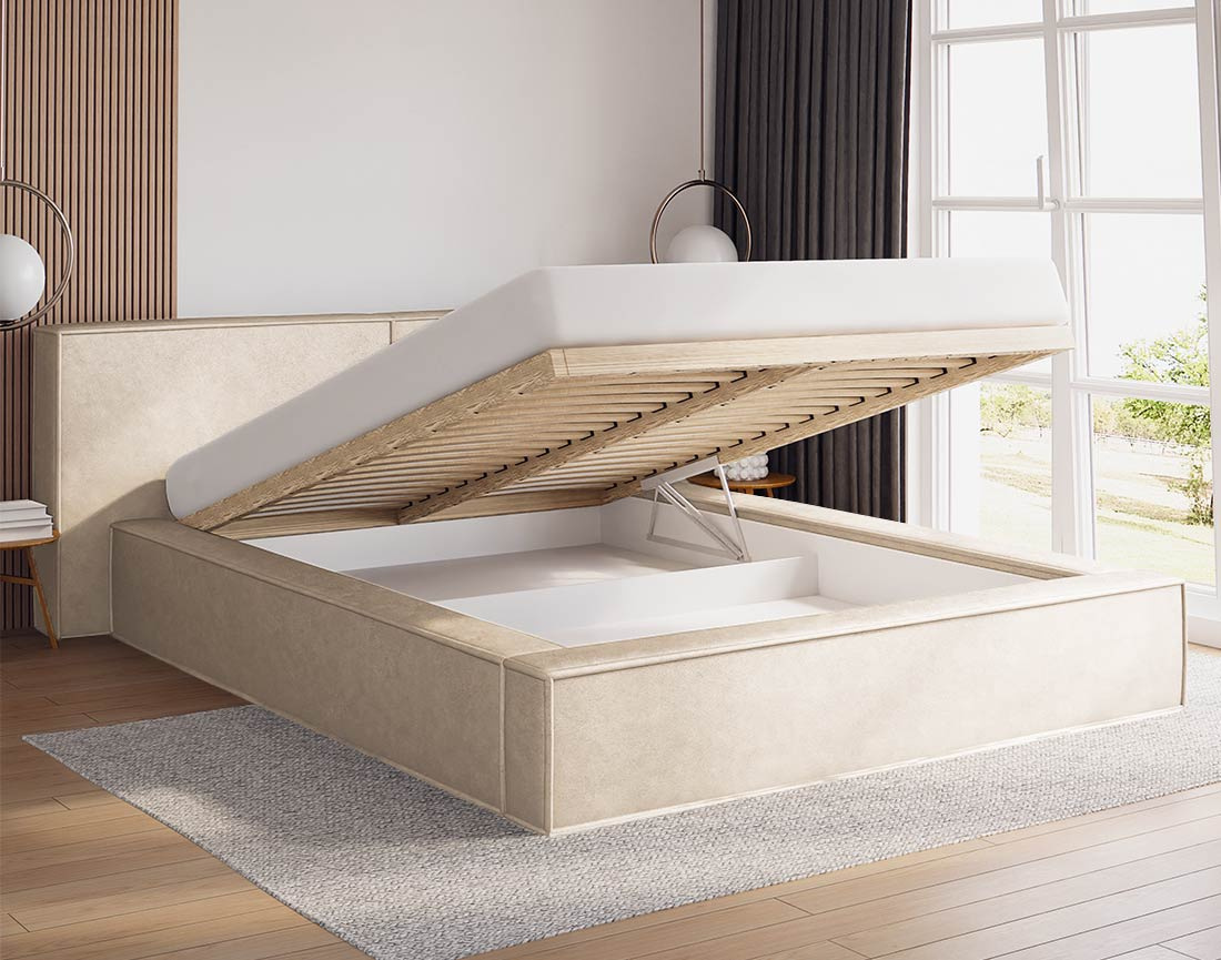 Lit coffre 140x200 cm sommier inclus en velours Eros