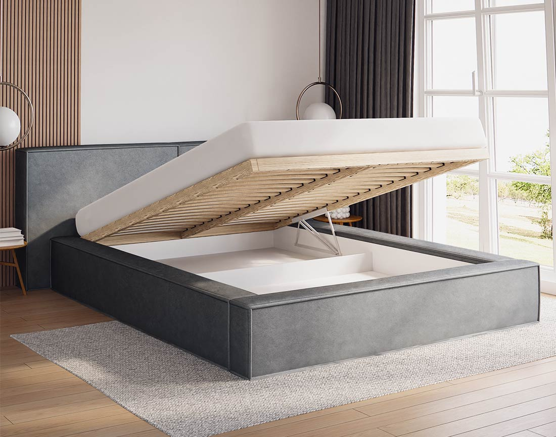 Lit coffre 140x200 cm sommier inclus en velours Eros