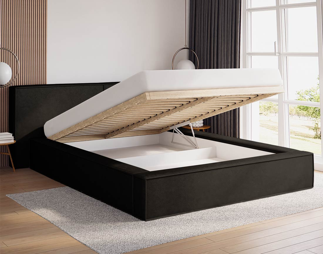 Lit coffre 160x200 cm sommier inclus en velours Eros