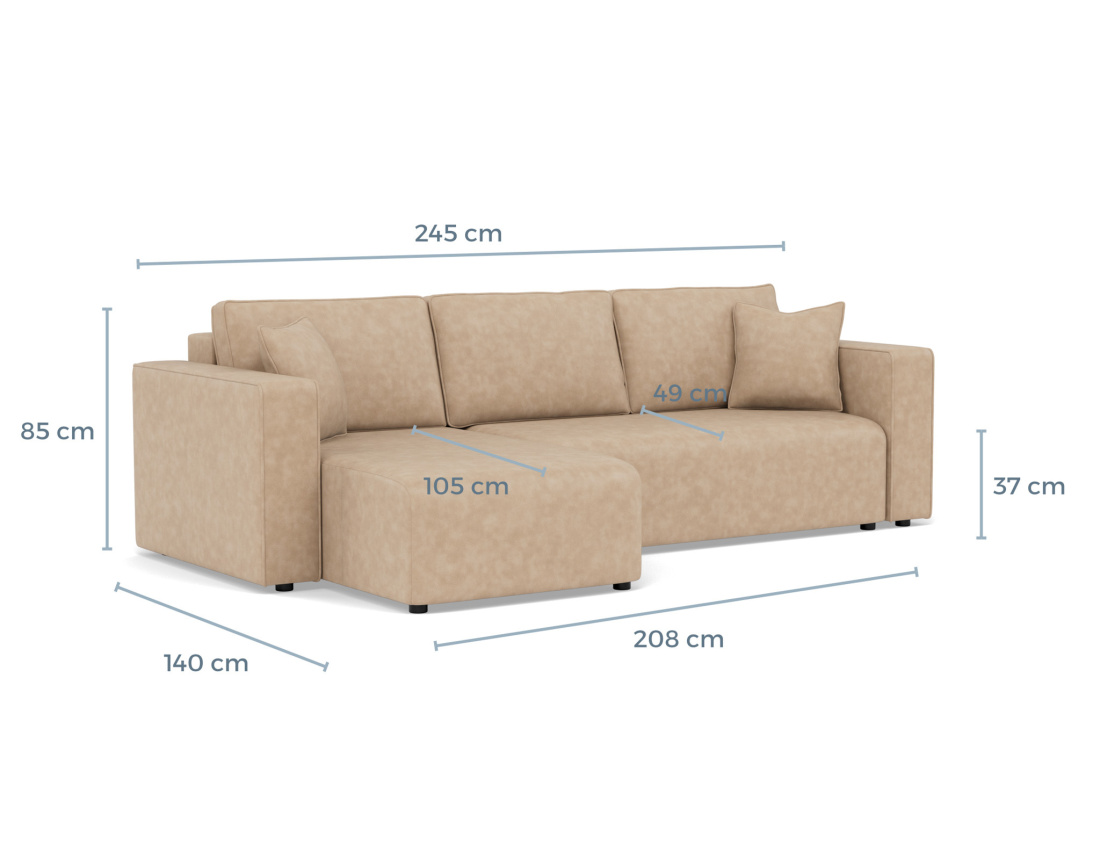 Canapé d'angle réversible 4 places convertible avec coffre en simili Topaze