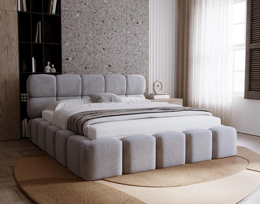 Lit coffre 140x200 cm sommier inclus en velours Mariposa