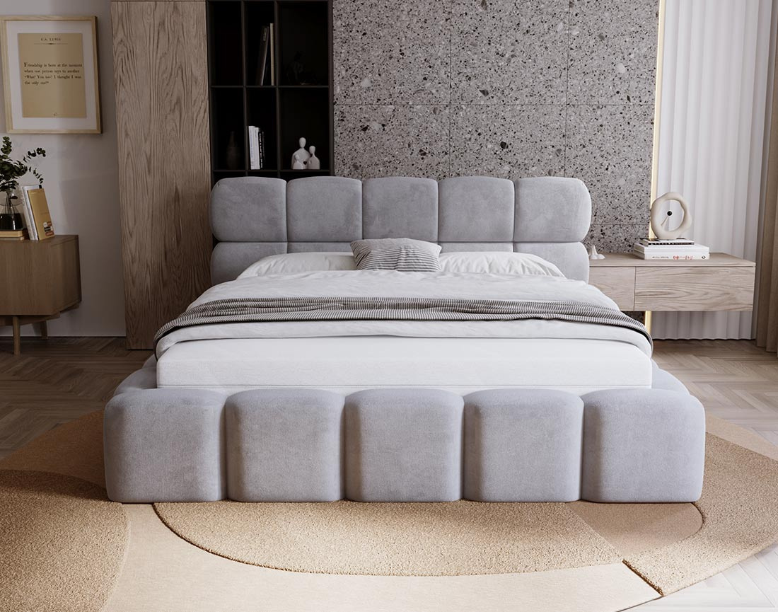 Lit coffre 140x200 cm sommier inclus en velours Mariposa