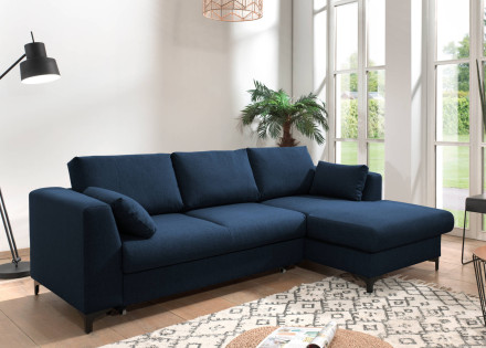 Canapé d'angle droit convertible avec coffre 4 places en tissu Tala