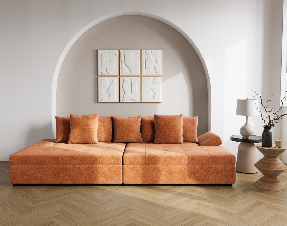 Canapé droit 4 places avec double méridienne - assise profonde - en velours texturé Vermont