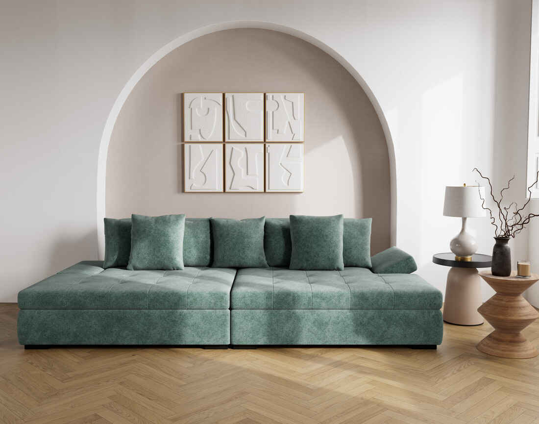 Canapé droit 4 places avec double méridienne - assise profonde - en velours texturé Vermont