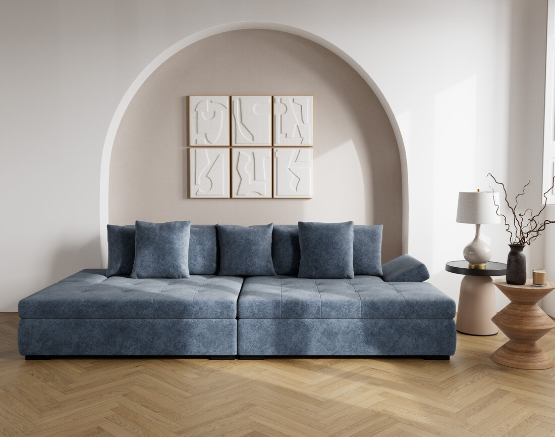 Canapé droit 4 places avec double méridienne - assise profonde - en velours texturé Vermont