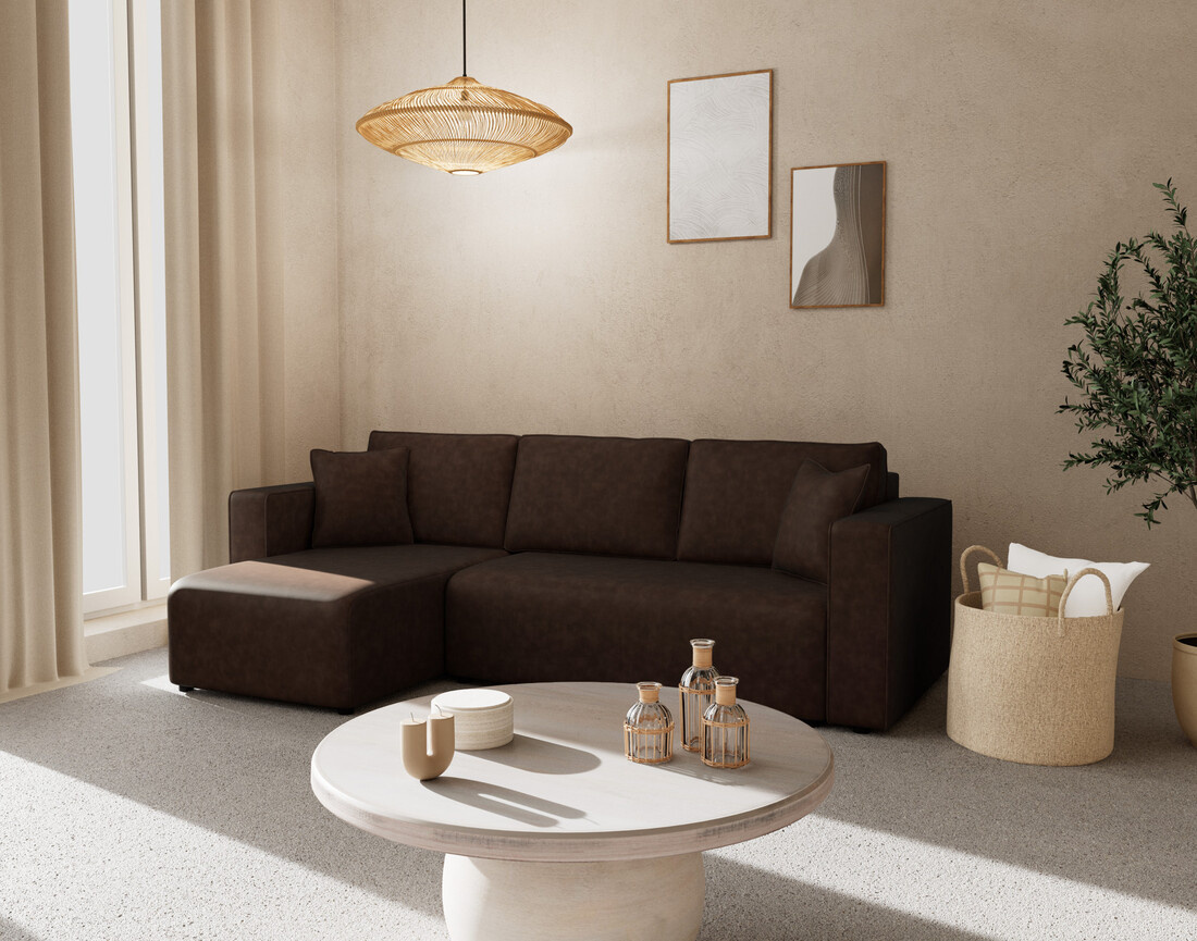 Canapé d'angle réversible 4 places convertible avec coffre en simili Topaze